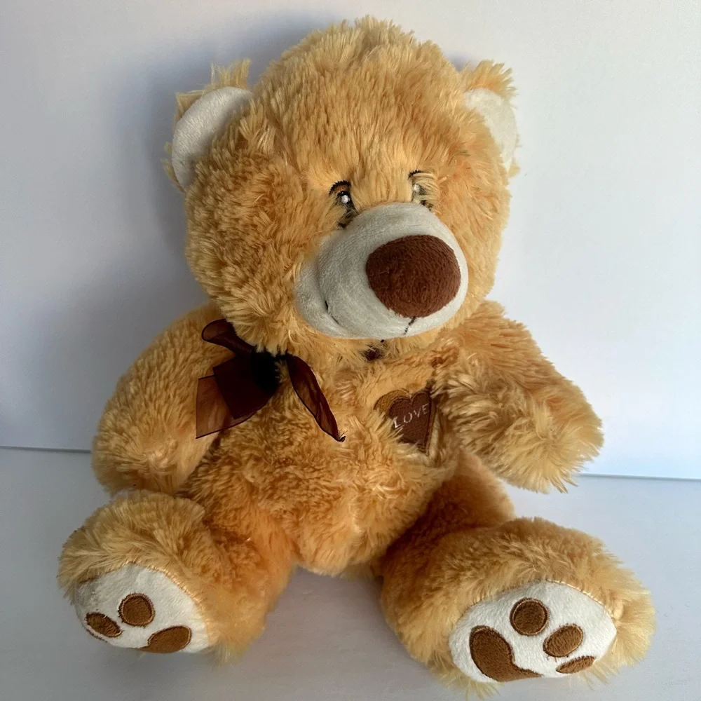 Calplush 2015 Tan Brown Teddy Bear Plush Love Heart Bow Cuddly Stuffed Animal